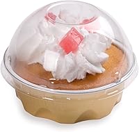 Vista 5 de Restaurantware Ramequines desechables de 1.7 onzas con tapas, 100 vasos desechables redondos de crema brulee, tapas de cúpula, aptos para horno