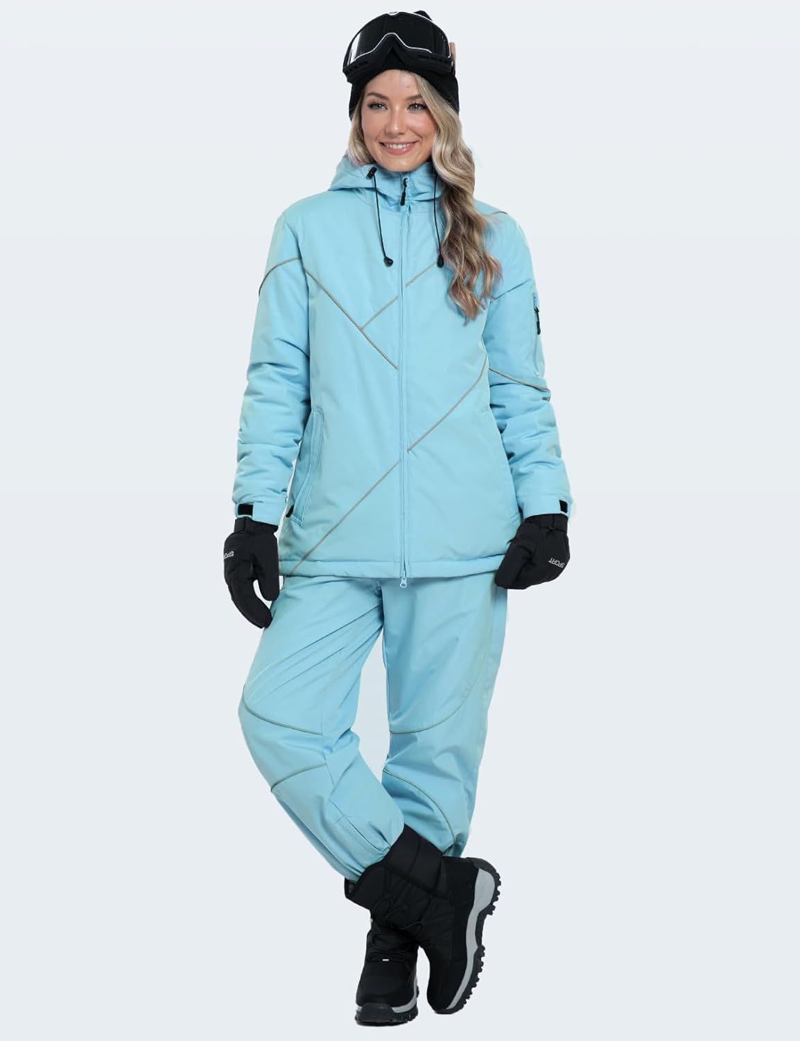 GEMYSE Women's Ski Snowsuit Waterproof Windproof Insulated Jacket and Pants Set Winter Warm Snowboarding Coat with Hood