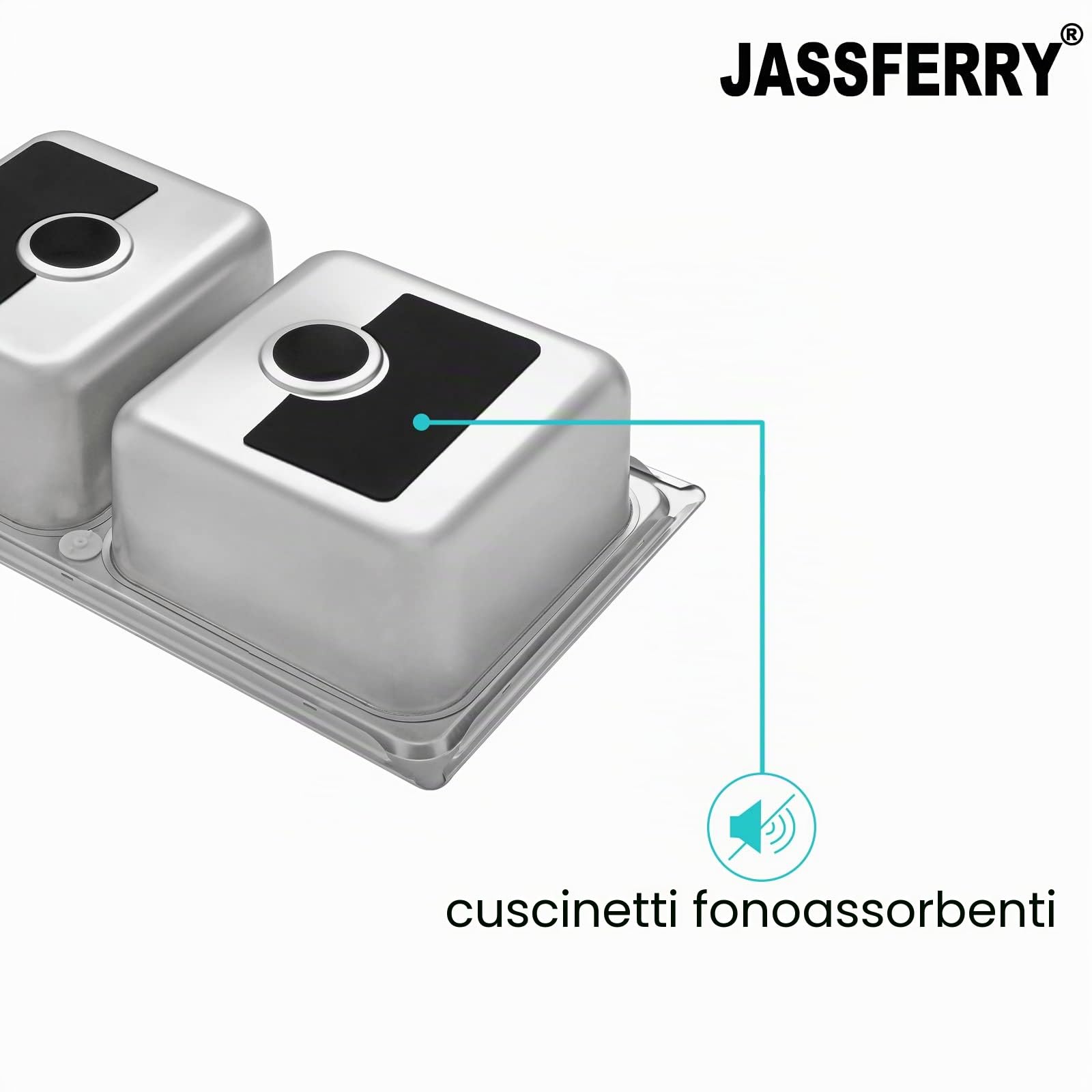 JASSFERRY Lavello da cucina 2 Vasca doppia in Acciaio Inox Spazzolato, incasso Lavandino, con set di rifiuti