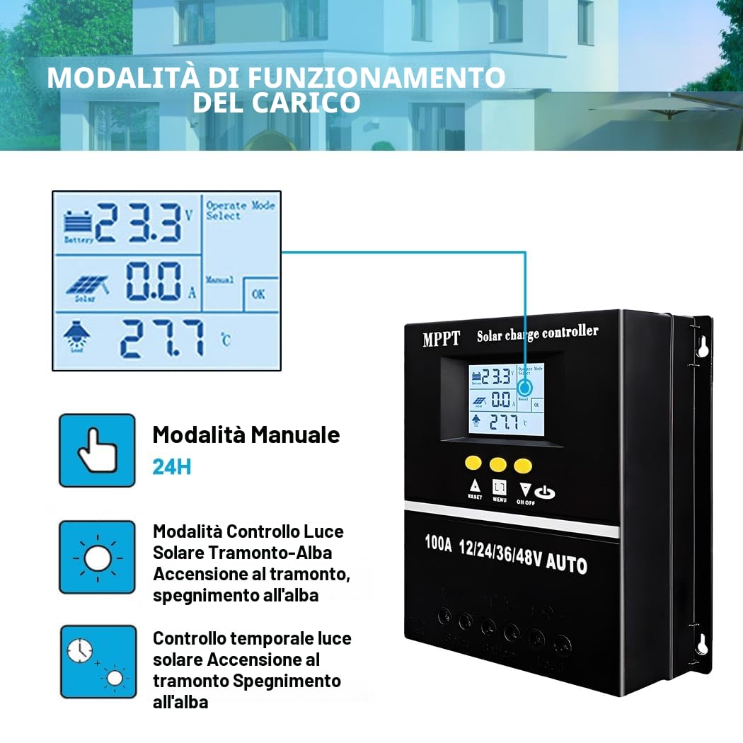 Y&H 100A PWM 12V 24V 36V 48V AUTO Regolatore di Carica Pannello Solare Caricabatteria Solare Fotovoltaico LCD MPPT Regolatore Solare