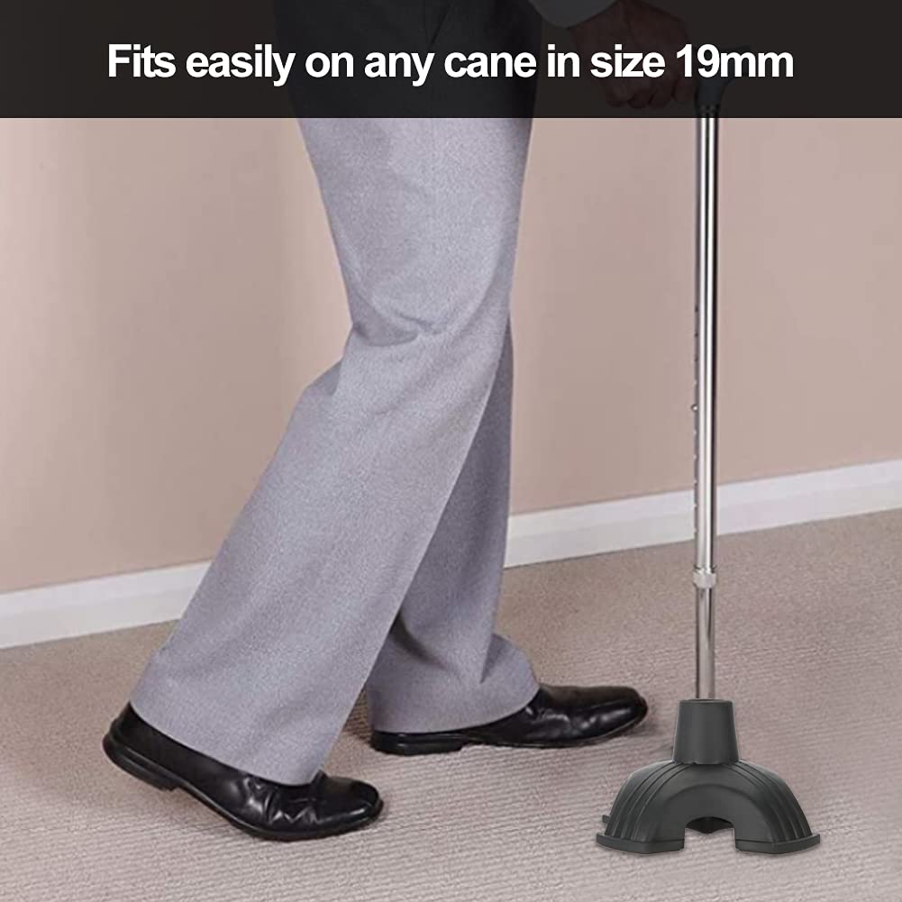 Puntale Bastone Passeggio Stabilizzante e Antiscivolo con Supporto a Base in Gomma a Quattro Base, Grande Base D'Appoggio Antiscivolo per Stampelle con Diametro di 1.9 Cm