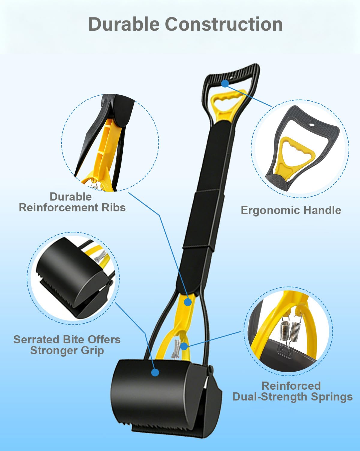 Lot de 2 trottinettes à déjections canines de 81,3 cm de long avec poignée sans contact pour grands chiens et petits chiens, outil portable pour ramasser les déjections canines de grande