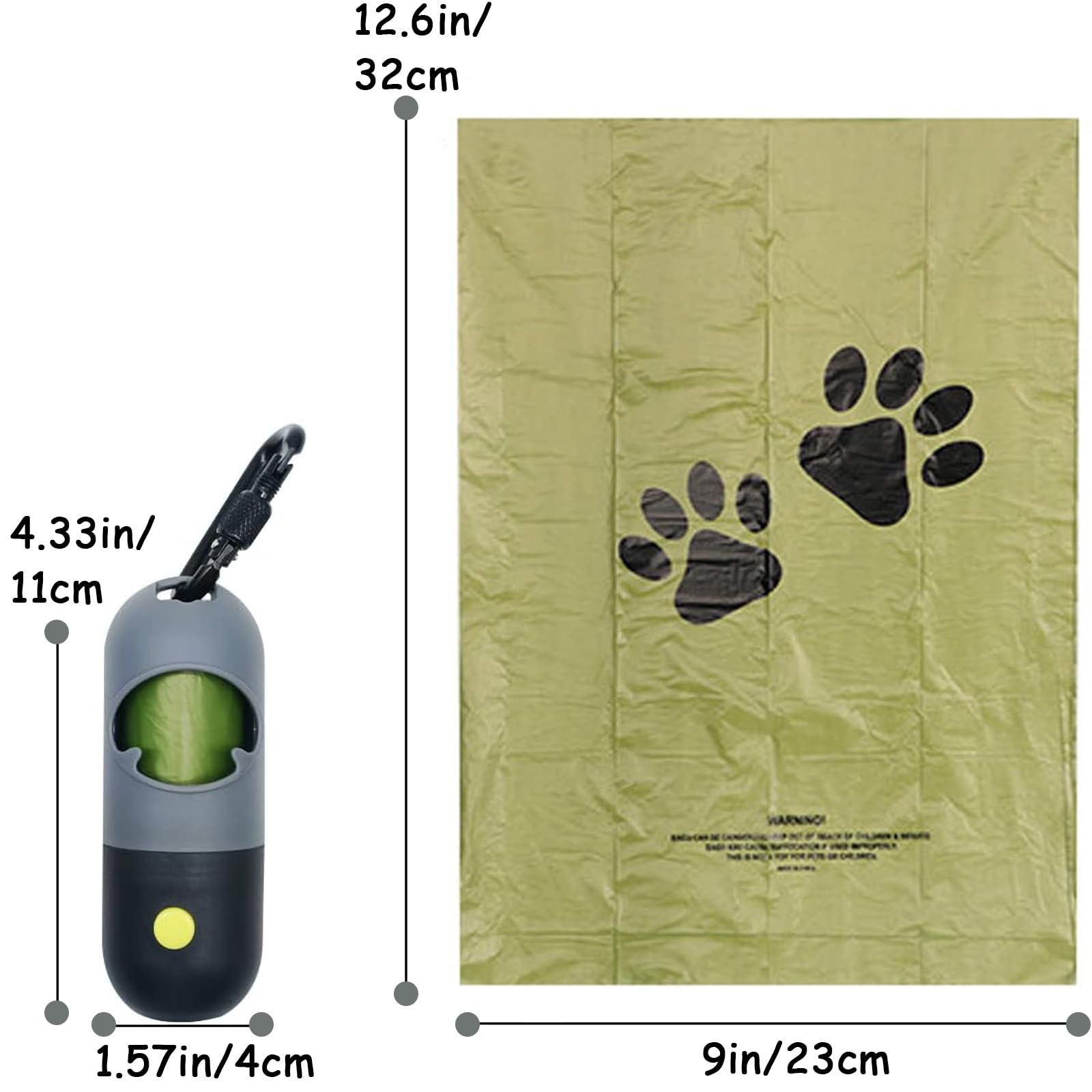 Paquete de 2 bolsas de excrementos de perro con linterna soporte para bolsa de excrementos de perro con bolsas perfumadas verdes para caminar de perros (gris, 2 dispensadores, 60 bolsas)