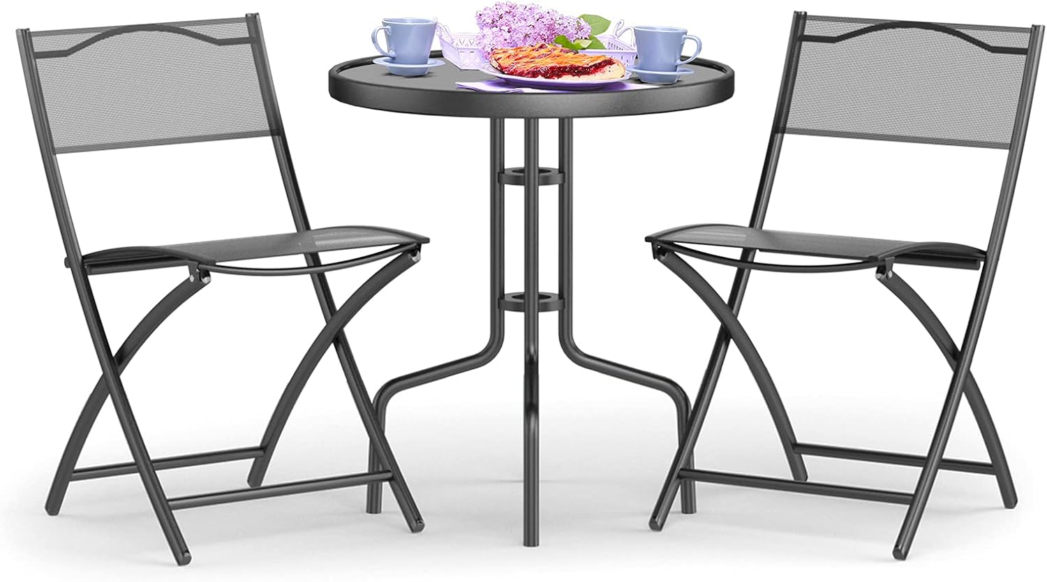 Costway 3Piece Patio Bistro Set, Outdoor Bistro Table Set with Round