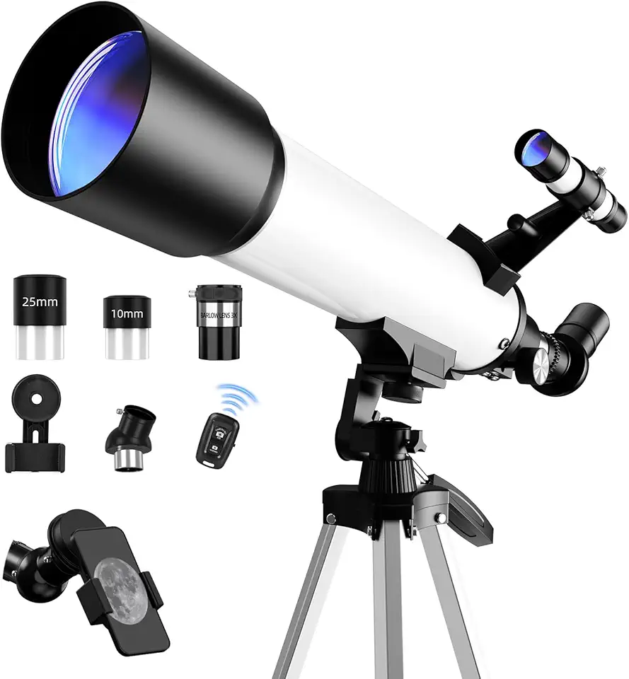 FAMIROSA Telescópio para iniciantes, abertura de 70 mm (20 x 150 X) 500 mm distância focal refrator telescópios astronomia para planetas e estrelas, telescópio com bolsa de transporte, suporte de