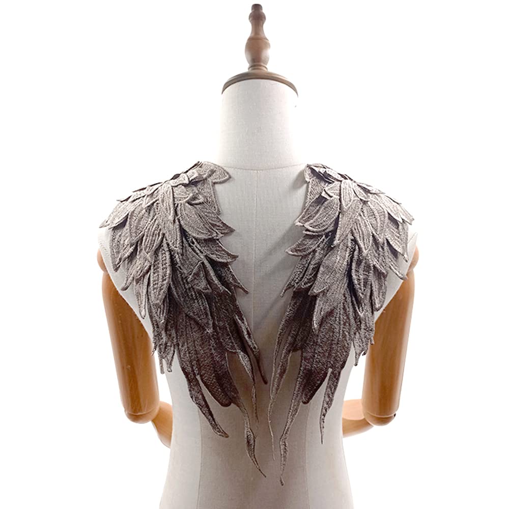 Angel Wings Patch, Angel Wings Patches for Sewing, Clothing Trims, Wing Patches, Embroidered Wings Motif Appliques, for DIY Design T-Shirt, Decoration or Repair, Brown, 39 x 15 cm, 1 Pair