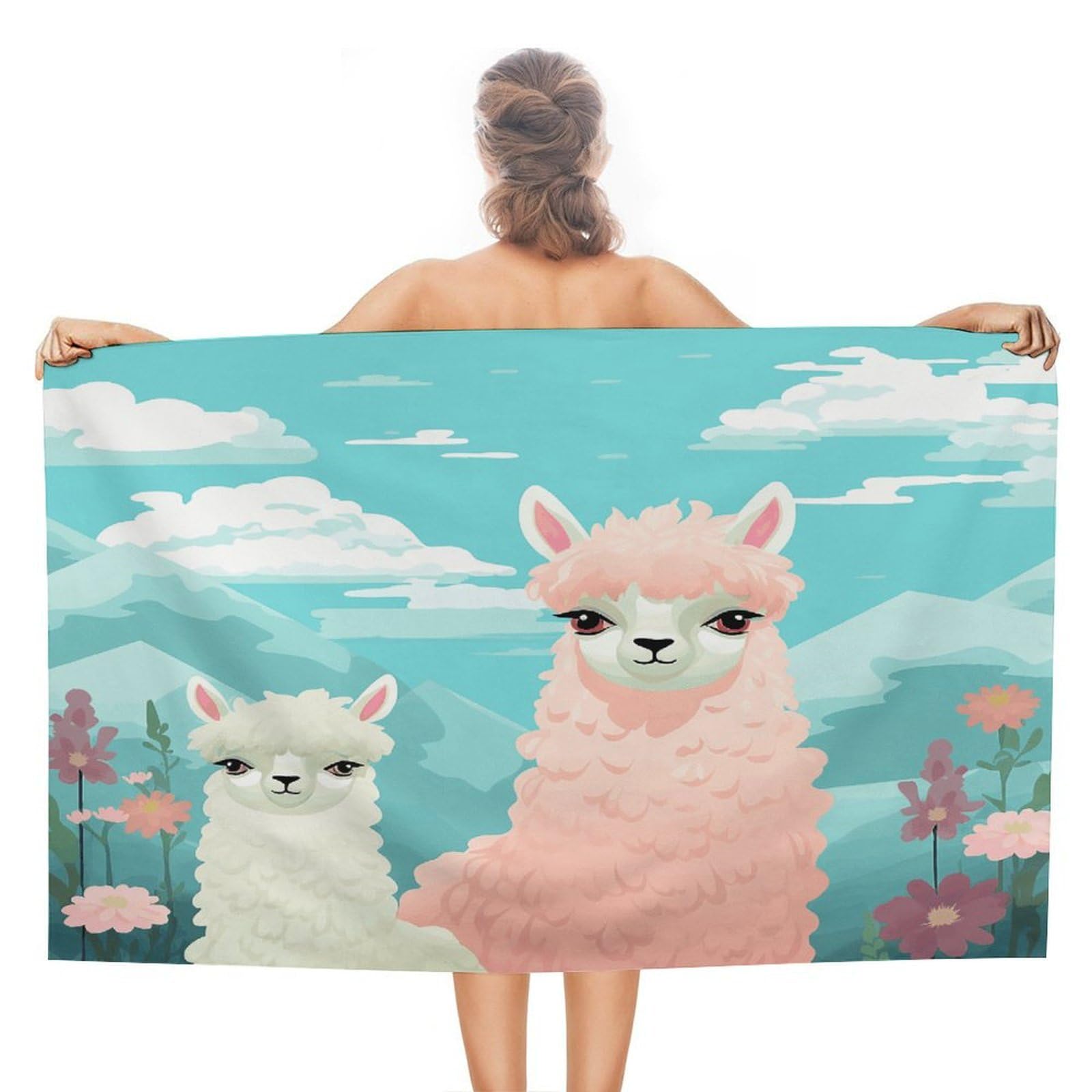 VstaDank Lovely Alpaca Beach Towel for Adult Quick Dry Sand Free Swim Towels Soft Large Size Pool Towels Lightweight Oversized Bath Towel for Travel, Camping, Swimming 51 X 31 Inches
