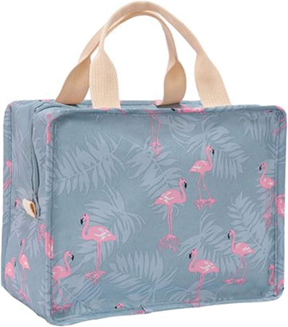 SA Products Large Lunch Bag - Meal Storage Tote for Work, Office, School, Camping - Durable Canvas Fabric & Aluminium Foil for Insulation - Insulated Container for Hot/Cold Food - Light Blue Flamingo