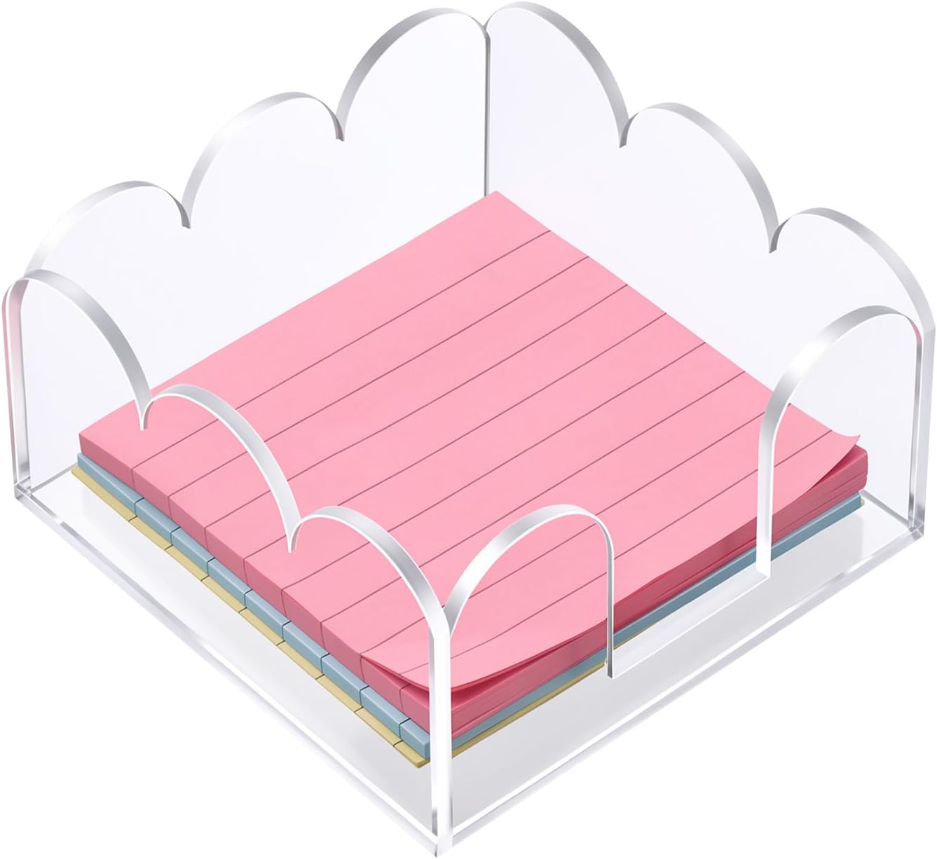 Scalloped Acrylic Sticky Note Holder 3"x3" Clear Cute Holder