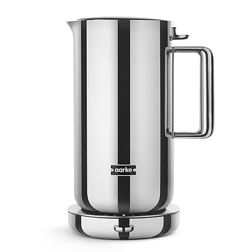 Aarke Stainless Steel Kettle - Perfect for Coffee and Tea Maker Enthusiasts, Non-Drip Spout, Double-Wall Construction, Dry Boil Protection, Heat-Safe Handle, LED Cool-Down Indicator, 1.2L (Steel) - Steel