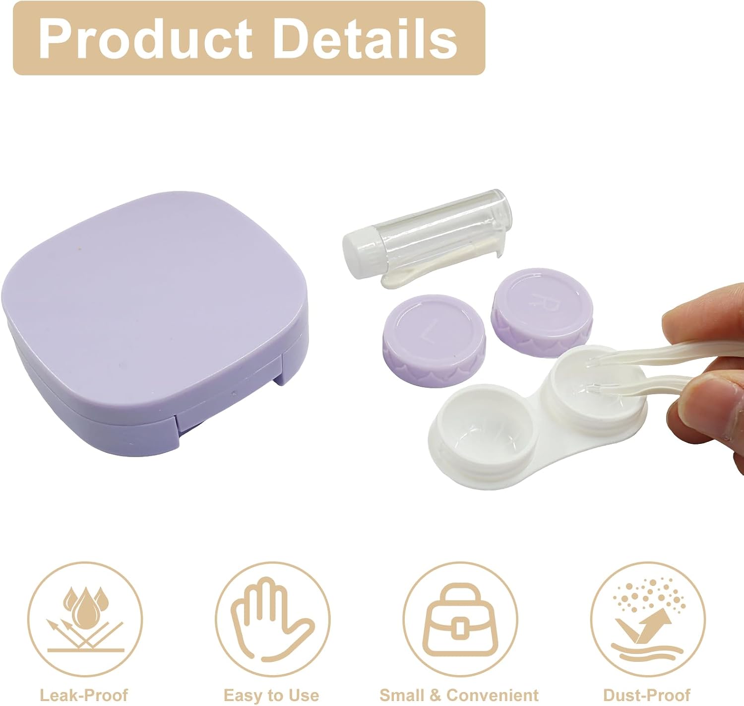 Contact Lens Case Travel Kit with Mirror and Remover Tool, Leakproof Portable Solution Bottle and Tweezers, Essential Eye Care Set for Daily Use (Purple)