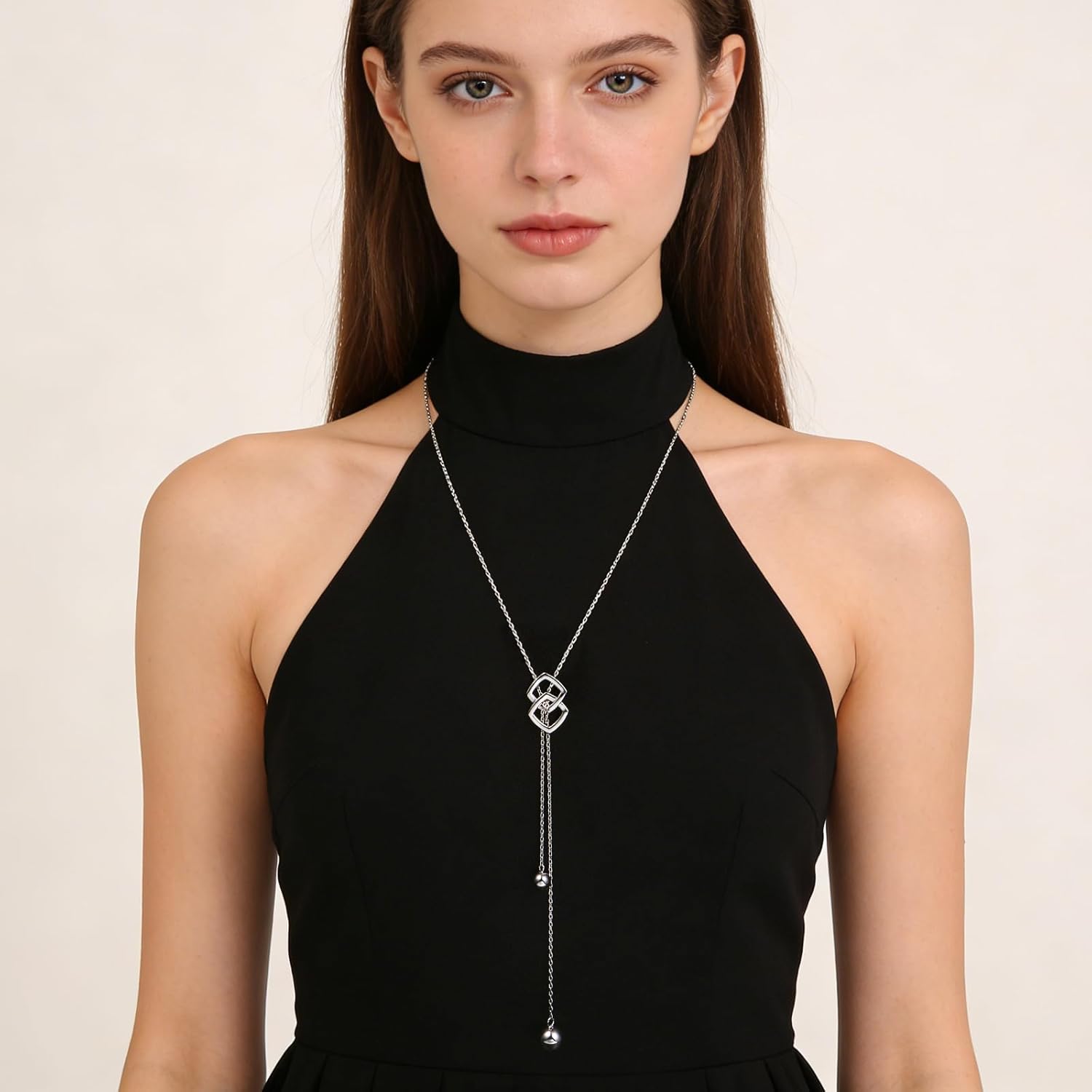 DAOCHONG Long Necklace S925 Sterling Silver Tassel Round Ball Necklace for Women,Snowflake Long Necklace Silver Jewelry Christmas New Year Holiday Gifts for Women Her (Chain adjustable)