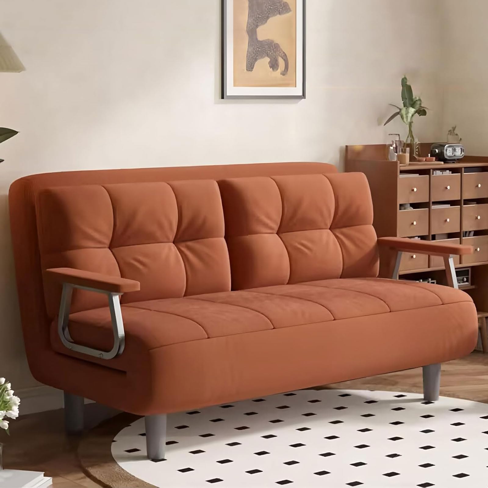 Sofá cama individual de pana suave con espuma de alta resiliencia y patas de acero duraderas