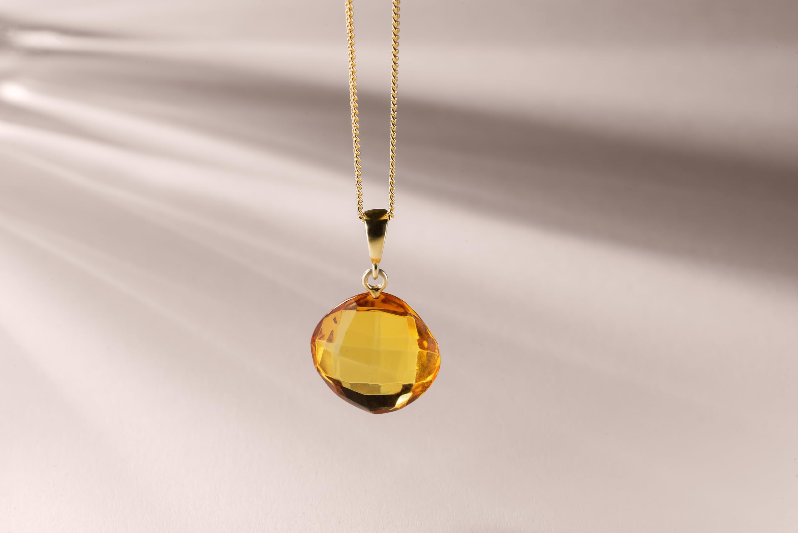 Baltic Amber Pendant for Women, Sparkling Amber Drop, Gold Plated Sterling Silver Necklace, Cognac Color Jewelry for Ladies, 18 inch gold plated chain: Faceted Cushion