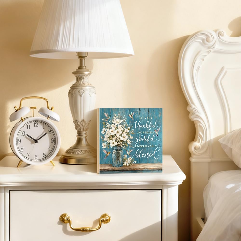 So Very Thankful Incredibly Grateful Wood Block Plaque Box Sign image 4