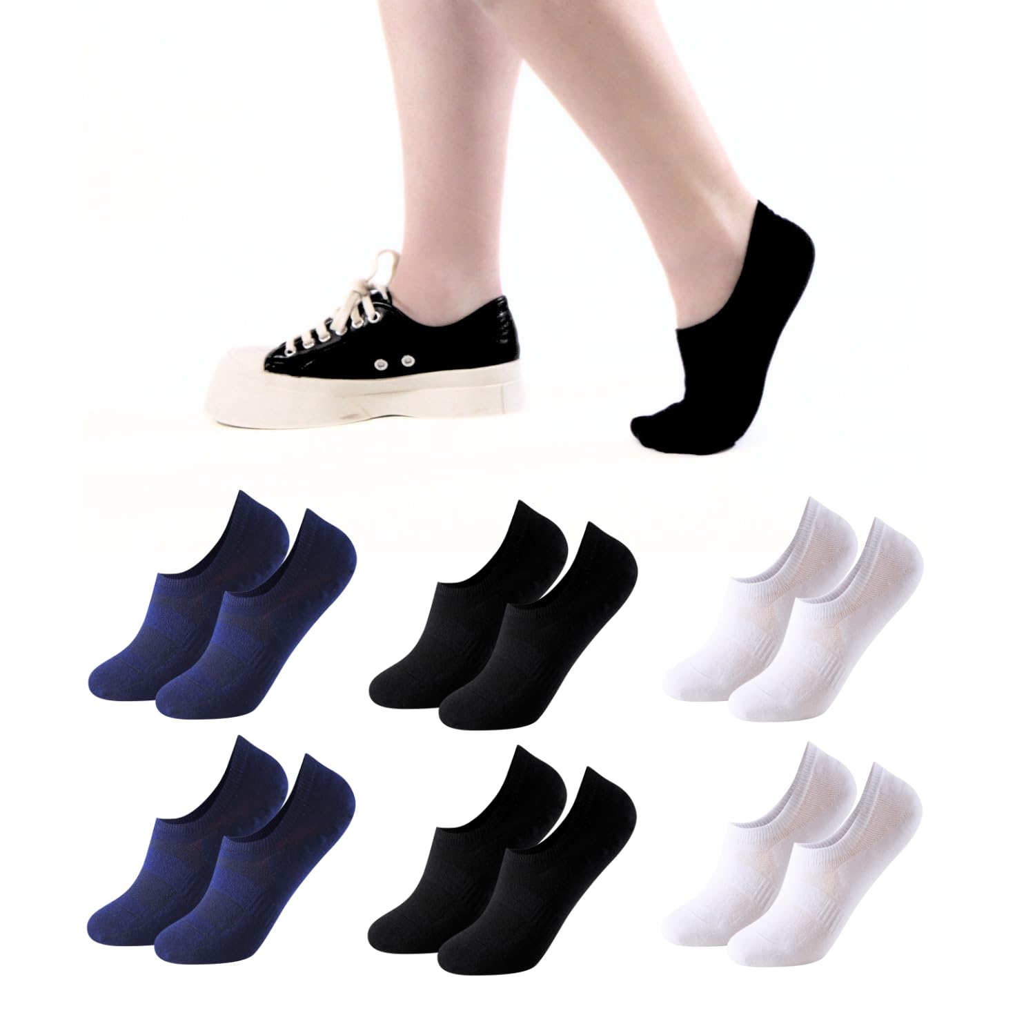 Balseti Calzini Invisibili Unisex. 6 Paia Fantasmini Uomo e Donna in Cotone. Calzini Corti Bassi, Traspiranti e Antiscivolo per Mocassini e Scarpe Basse. Salvapiede per l'estate