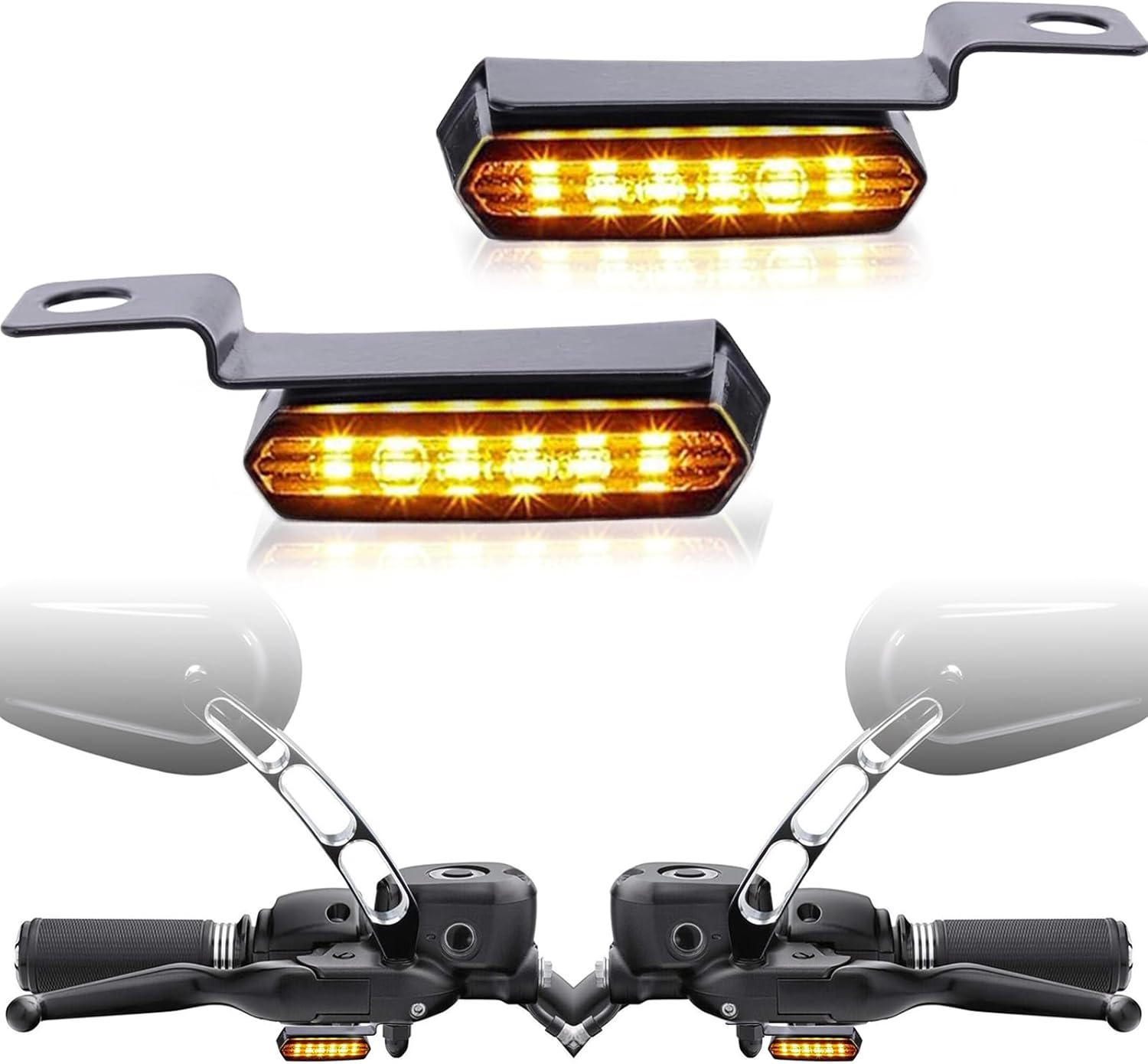 Rich Choices Motorcycle LED Turn Signal Light Indicators 40mm Front Fork Clamp Amber Lamp 12V Compatible with Honda Yamaha Harley Cruiser Bobber Chopper