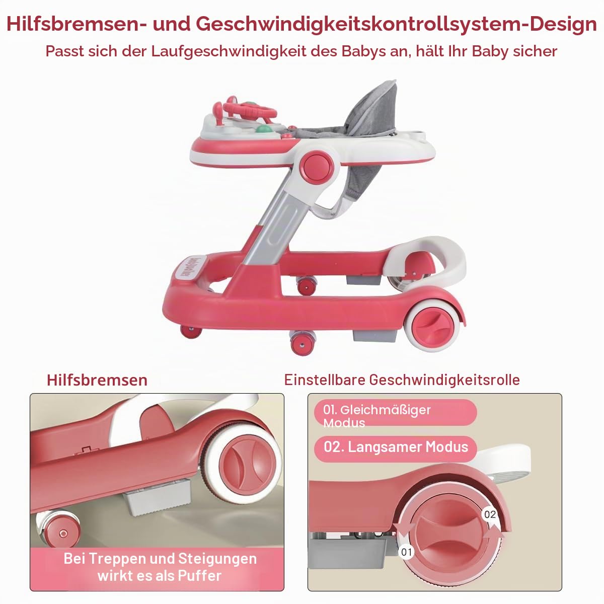 Lauflernhilfe 2-in-1: Schiebewagen für Kleinkinder mit Abnehmbarem Esstablett und Musik-Spielbrett (ohne Batterien),Faltbare Aktivitäts-Lauflernhilfe für Jungen und Mädchen von 6 bis 18 Monaten