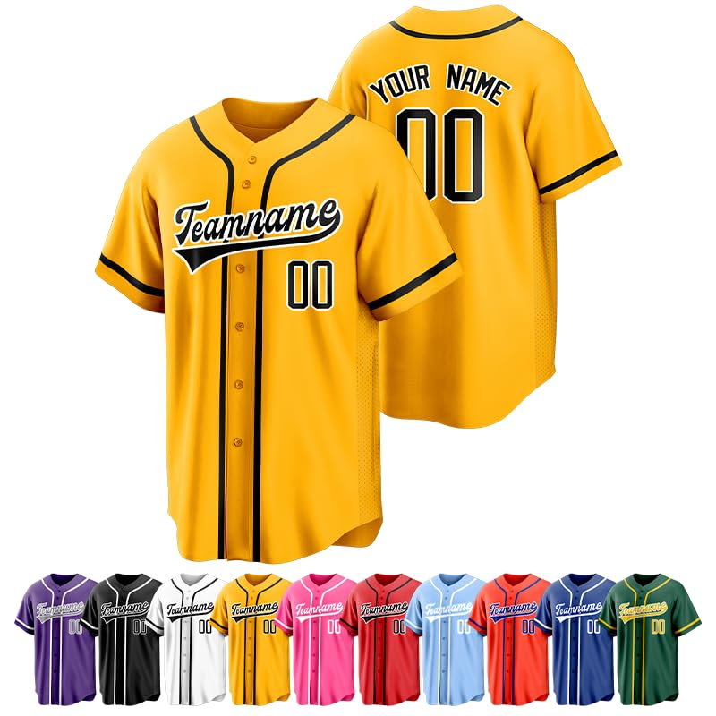 Custom Baseball Jersey Printed Stitched Personalized Name Number Logo Baseball Shirts Sports Uniform for Men Women Boy Yellow