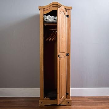 Vida Designs Corona Wardrobe, 1 Door, Solid Pine Wood, Solid Pine Wood,Waxed Bedroom Wooden Storage Mexican Furniture