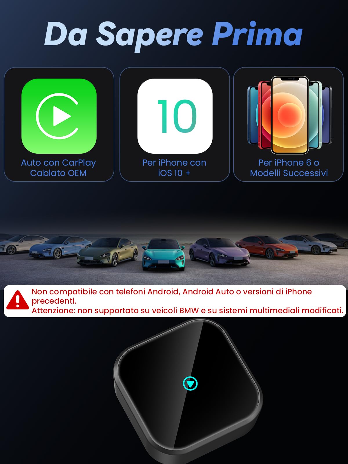 H3 Adattatore CarPlay Wireless per iPhone - Convertitore da Cablato a Wireless, Plug and Play USB/Type-C, Compatibile con Auto dal 2016 e iOS 10+
