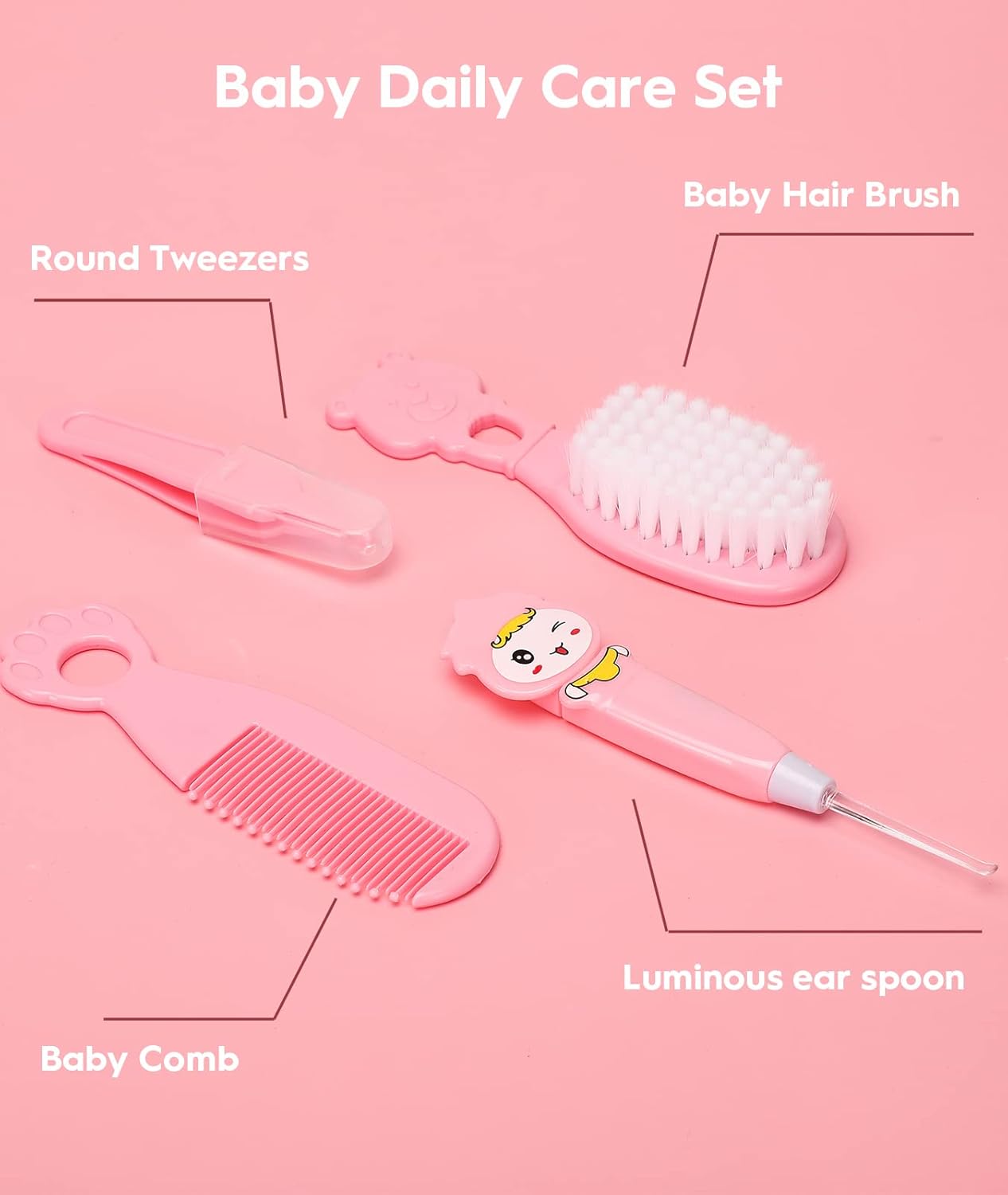 Baby Healthcare and Grooming Kit, Safety Newborn Nursery Care Set, with Hair Brush Comb, Nail Clipper, Thermometer, Pacifier Clip, Nasal Aspirator for Newborn Infant Baby Girls Boys (Pink) : Baby