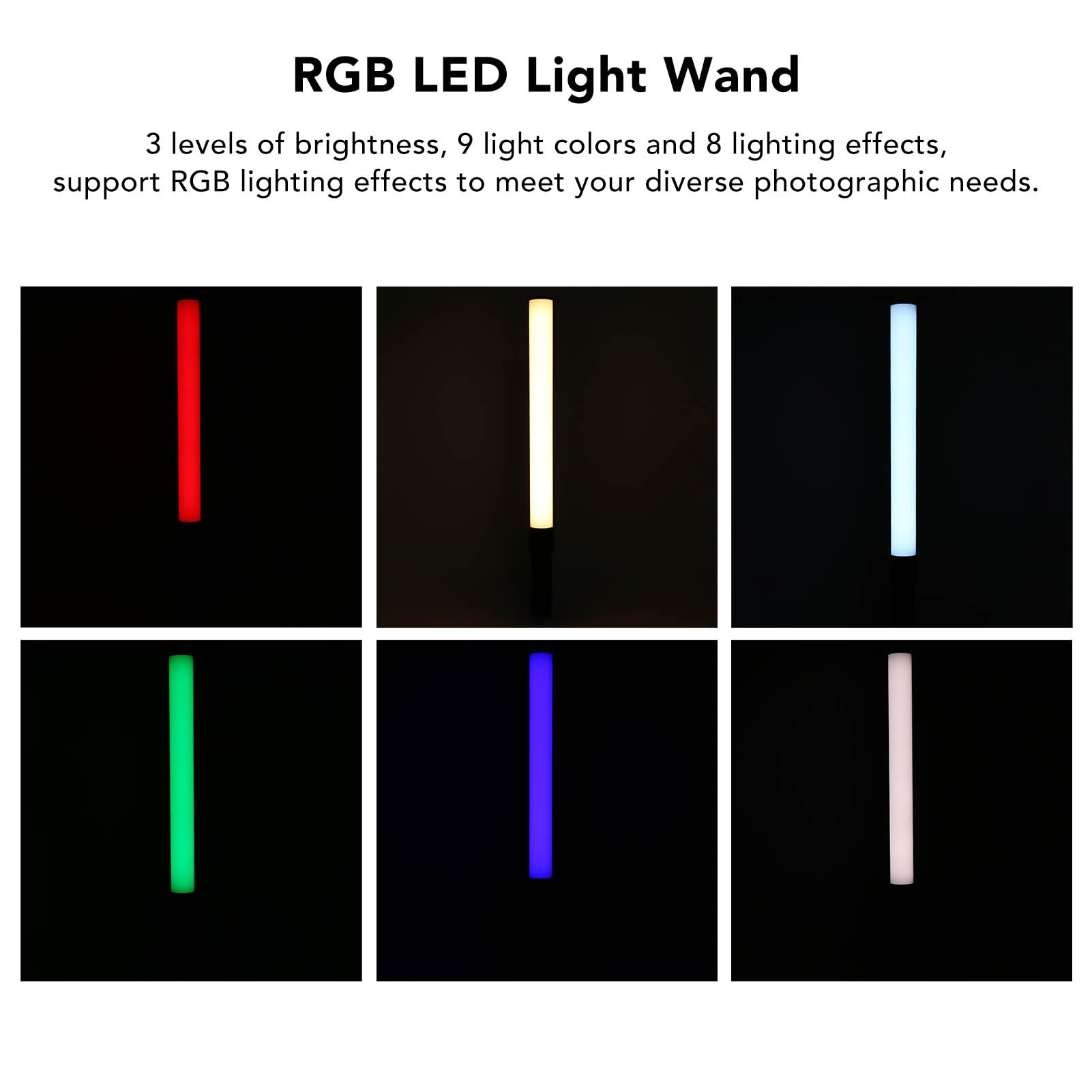 Bâton Lumineux Vidéo LED, 800 LM 8 W RVB, 3 Températures de Couleur, 10 Couleurs, 10 Effets, Batterie 2600 MAh, éclairage de Studio de Photographie, pour Vlog, Streaming en