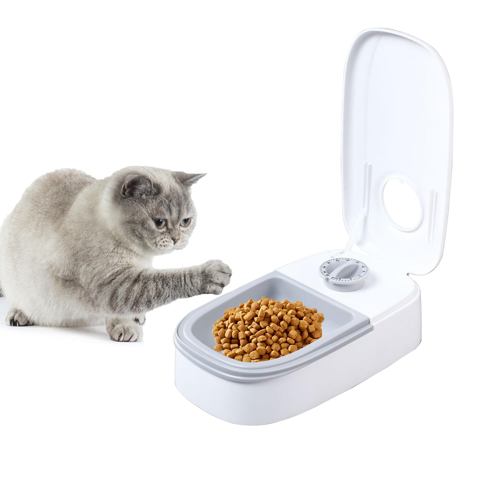 MENAYODA Comedero automático para mascotas, 2 comidas, dispensador automático de comida para gatos con temporizador de 48 horas, dispensador de comida seca y húmeda para perros y gatos (350 ml)