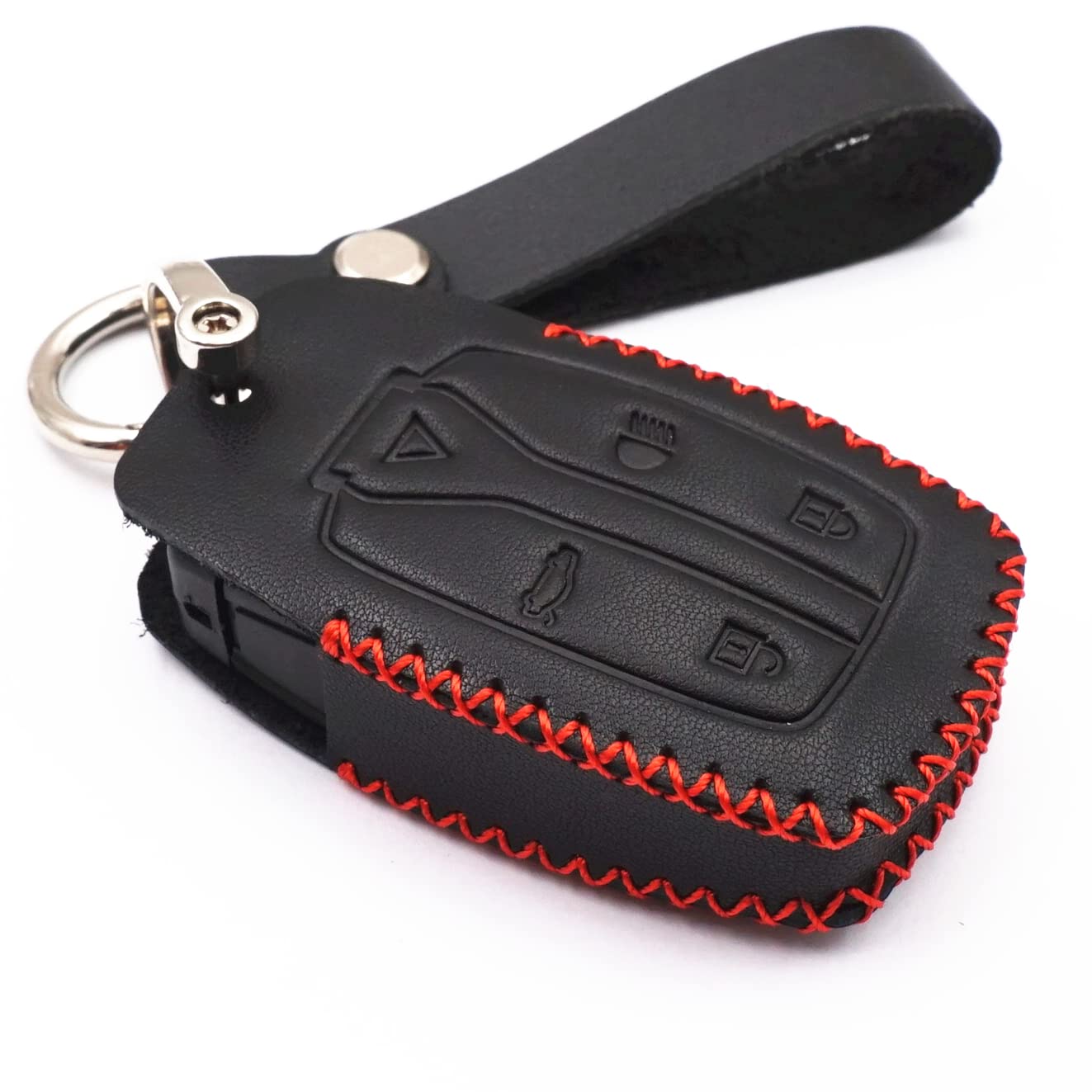 WFMJ Black Leather for Land Rover LR2 Freelander Discovery 2 2008 2009 2010 2011 2012 NT8TX9 5 Buttons Smart Remote Key Fob Case Cover Chain
