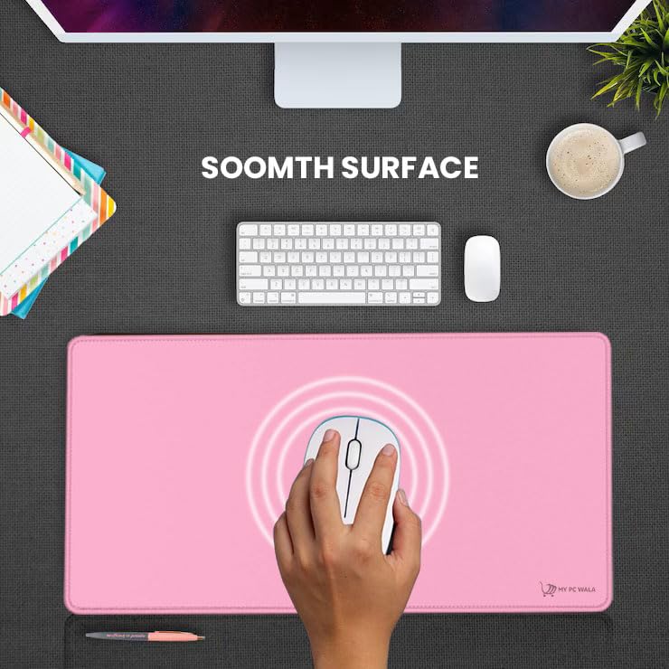 Image of Pink Extended Desk mat for Gaming & Office, Smooth Surface, Non-Slip Rubber Base, Waterproof, Size 11X23 Inches Large Desk mat