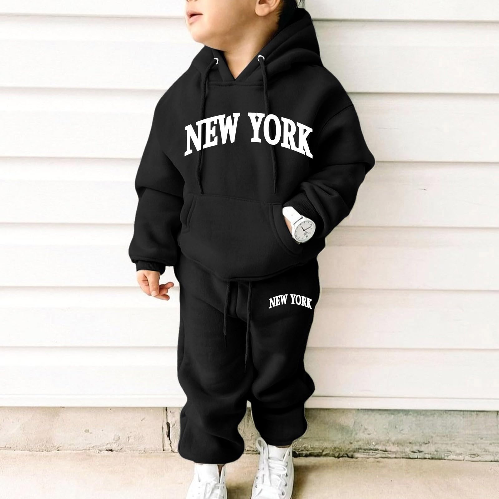 New York Sets 2-teiliges Outfit für Mädchen, mit Kapuze, Herbst, Workout, Kinder, Trainingsanzüge, Grafik, Reisen, Kapuzen-Sweatshirt, Sweathosen-Set, langärmelig, mit Kapuze, Sweatsuit-Set