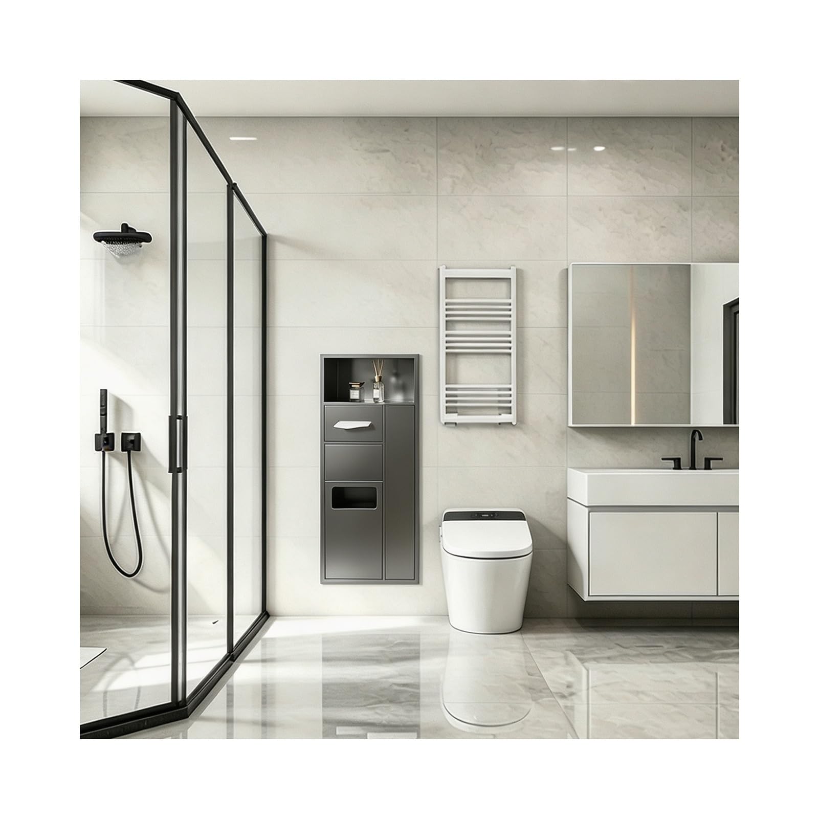 Znqndsr Gray Recessed Toilet Niche, Hidden Wall-Mounted Tissue For Bathrooms
