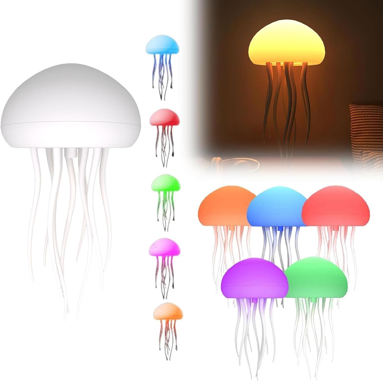 LED Jellyfish Lamp RGB Gradient Jelly Fish Light Lamp Voice Control Jellyfish Light with Dancing Legs and Touch Sensor Rechargeable Desk Lamp for Bedrooms, Living Room (Hanging)