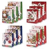 Gift Boutique Beautiful Glitter Pop Up Bags with Handles and Tags in 4 Assorted Designs & 3 Sizes- Small, Medium & Large 12 Pack