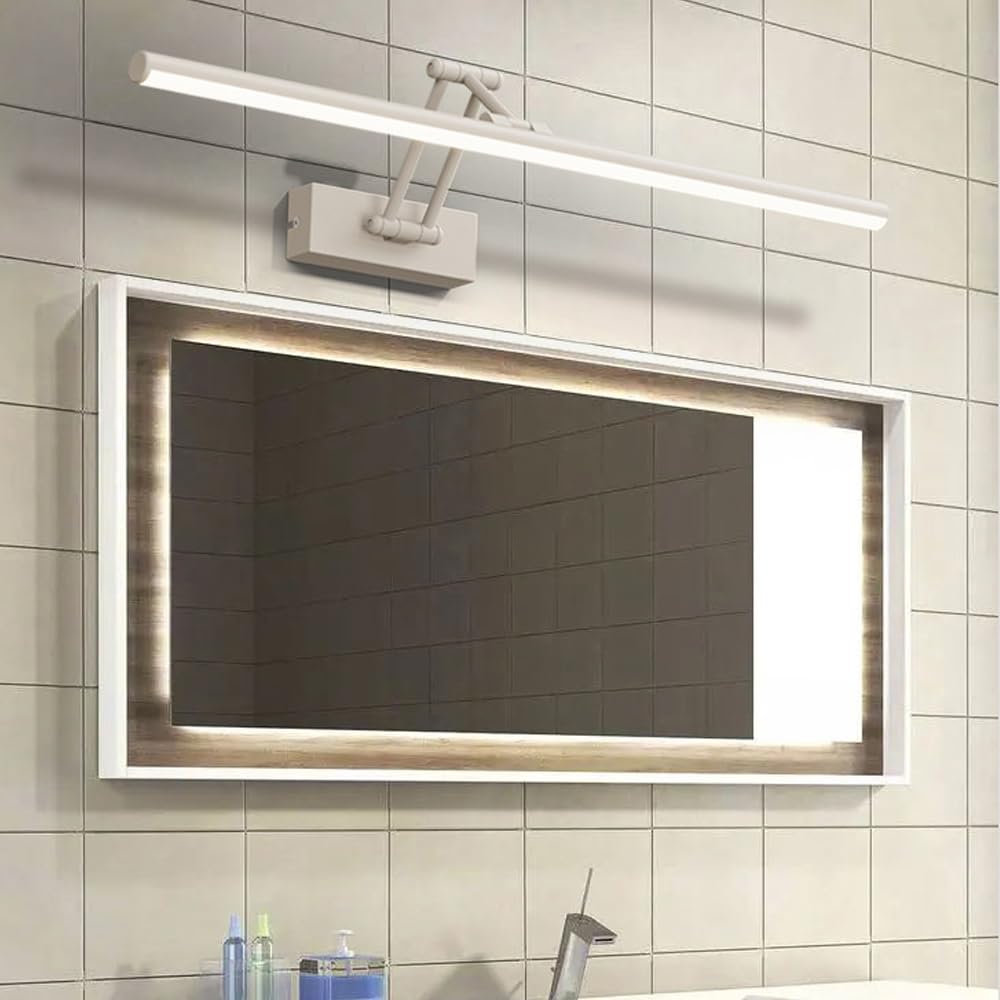 Mengjay LED Lampada Specchio Bagno,Lampada Da Parete Rotante Per Bagno 3000K/4000K/6000K,Applique da Parete Interno Moderno In Metallo per Camera da Letto Soggiorno Corridoio (Bianco, 60cm)