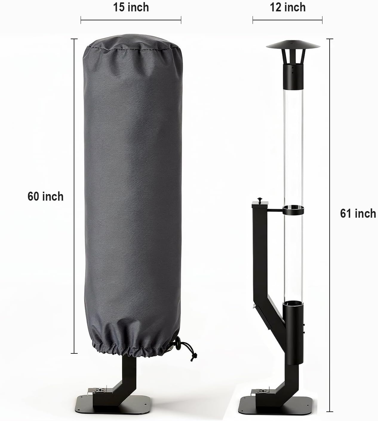 Deosk 60" Large Smokeless Fire Pit Cover - Outdoor Wood Pellet Fire Tube Covers Waterproof & Windproof Pellet Patio Heater Cover for Most Firepits and Torch