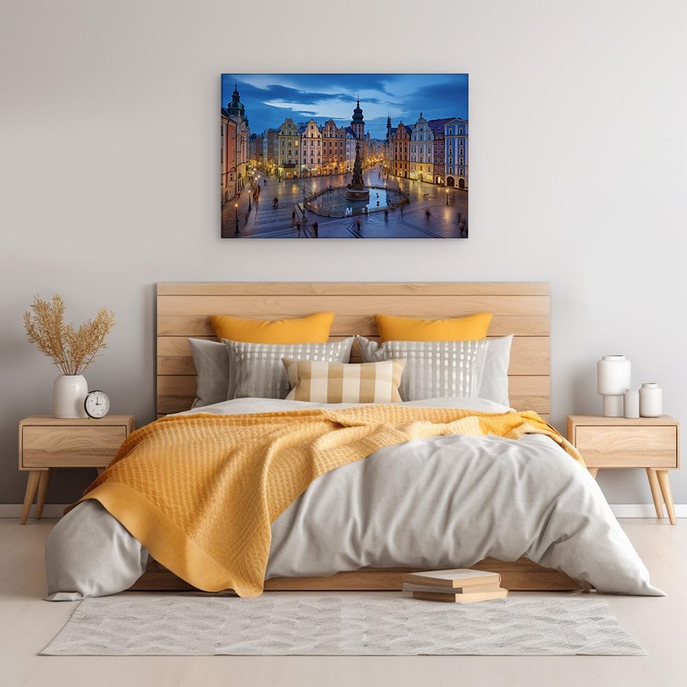Canvas for Living room. Enchanted Evenings in Poland's Vibrant City Squares, 27 x 18 inch Canvas Wall Art - Urban Global Cities - Modern Home Decor