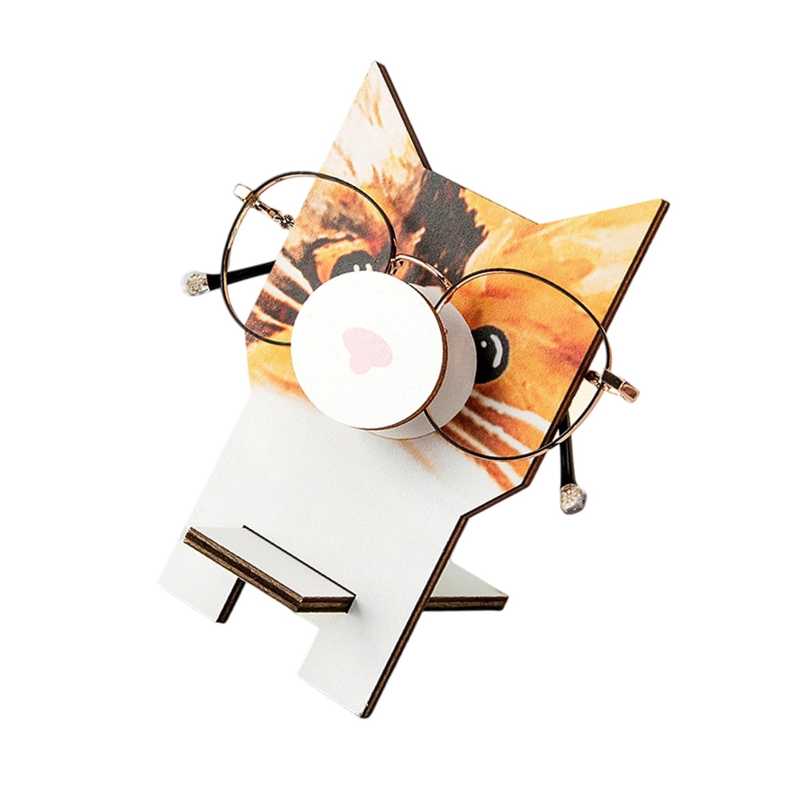 Cartoon Fashion Oaken Mobile Owner Glasses Display Display Area Saving Answer for Learners Specialists Multifunctional Wooden Phone Stand with Glasses Holder