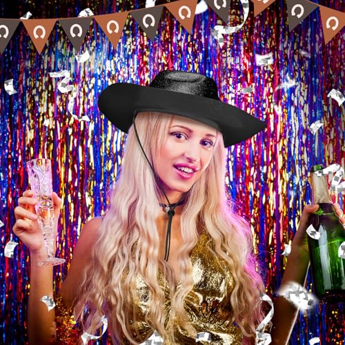 Image of Shyyween 24pcs Sparkly Western Cowgirl Hats for Adult Bulk Glitter Cowboy Hat Adjustable for Men Women Bachelor Western Party