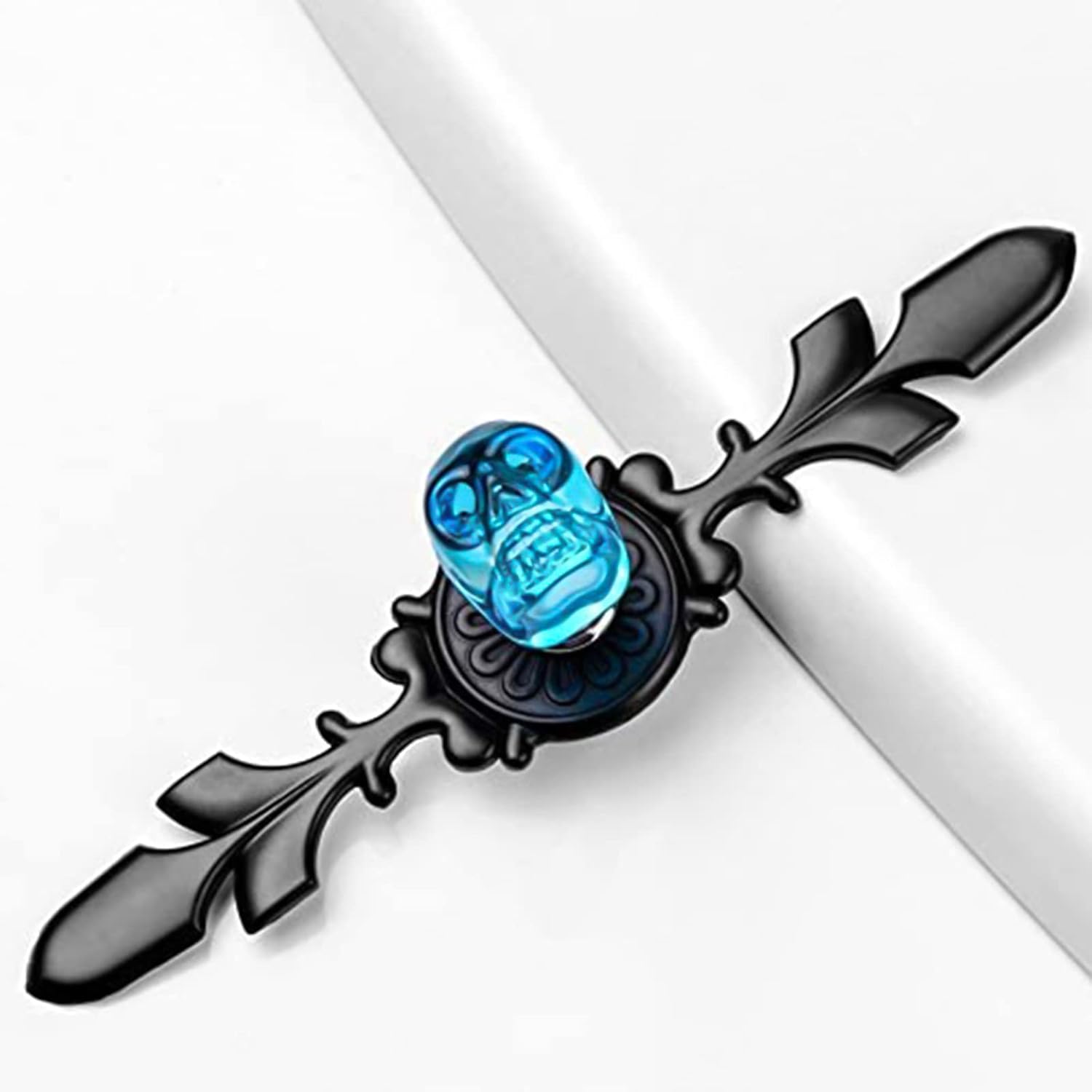 5 Pieces Skeleton Skull Head Chest Door Drawer Handles Knobs Single Hhole Crystal Cabinet Wardrobe Pull Handles (Blue)