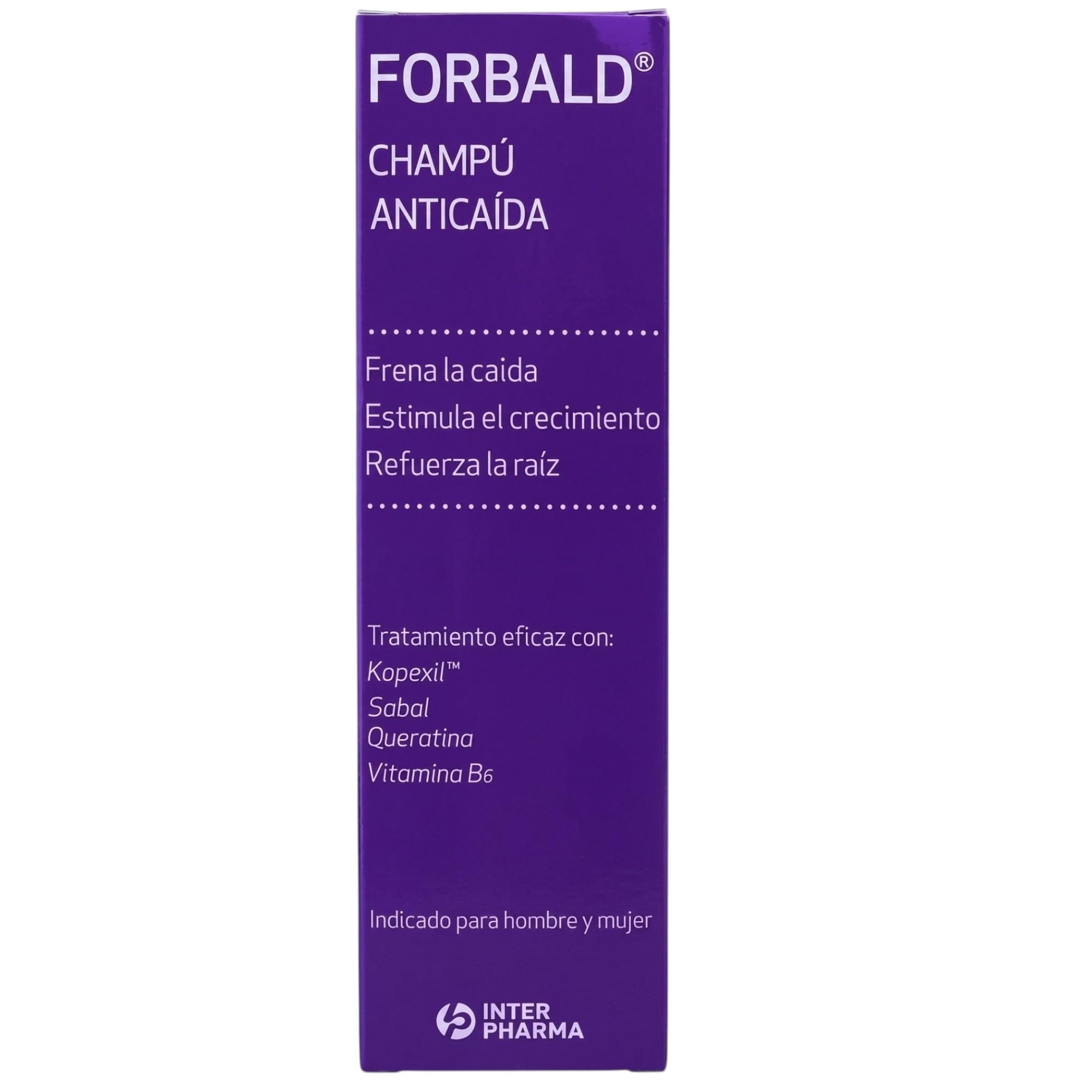 INTERPHARMA SA Forbald Champú Anticaída 250 ml con Kopexil, Queratina y Sabal