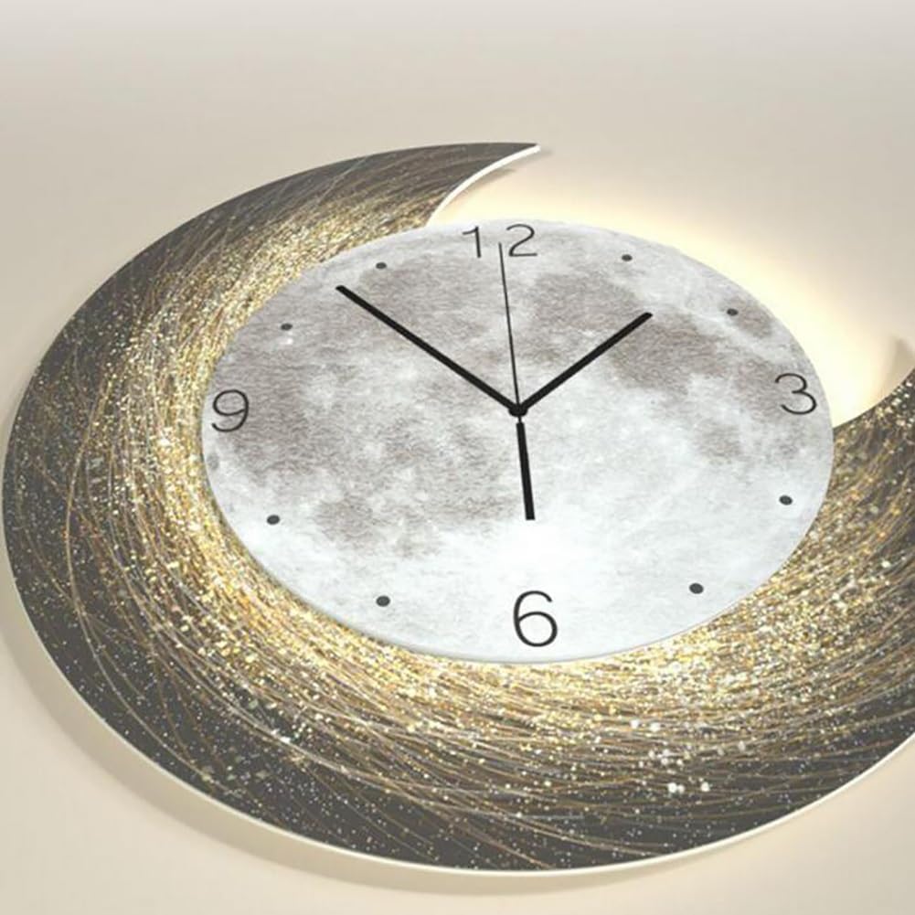 Horloge Murale LED 3D Lune - Diamètre 50 Cm, Lumière D'ambiance Réglable, Télécommande, Décoration Moderne Salon