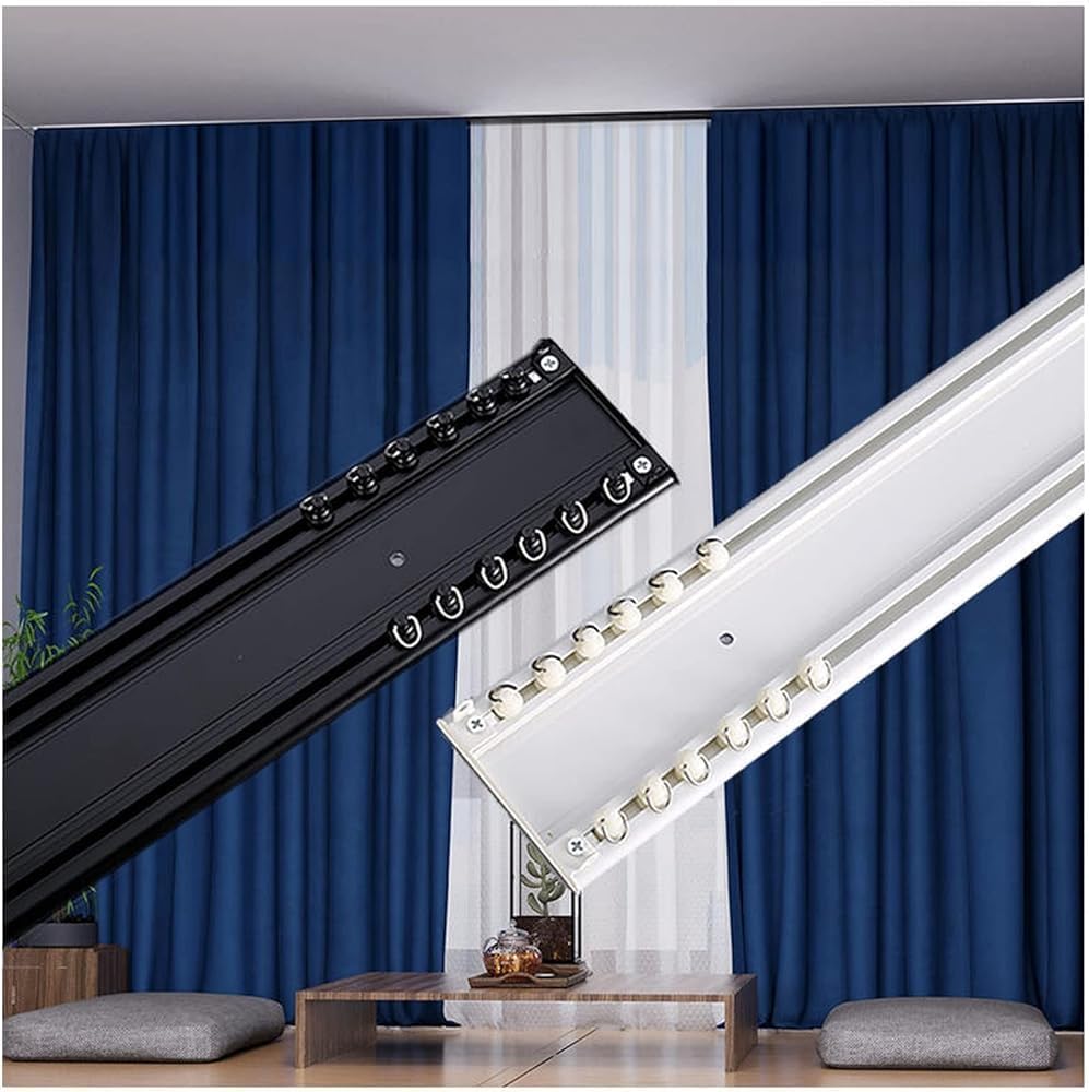 ZHFASDS Curtain Double Tracks Ceiling Mount Nano Silence Rail Ultra Thin Aluminium Curtain Rails For Living Room Bedroom Room Divider(Size:4.6m,Color:White)
