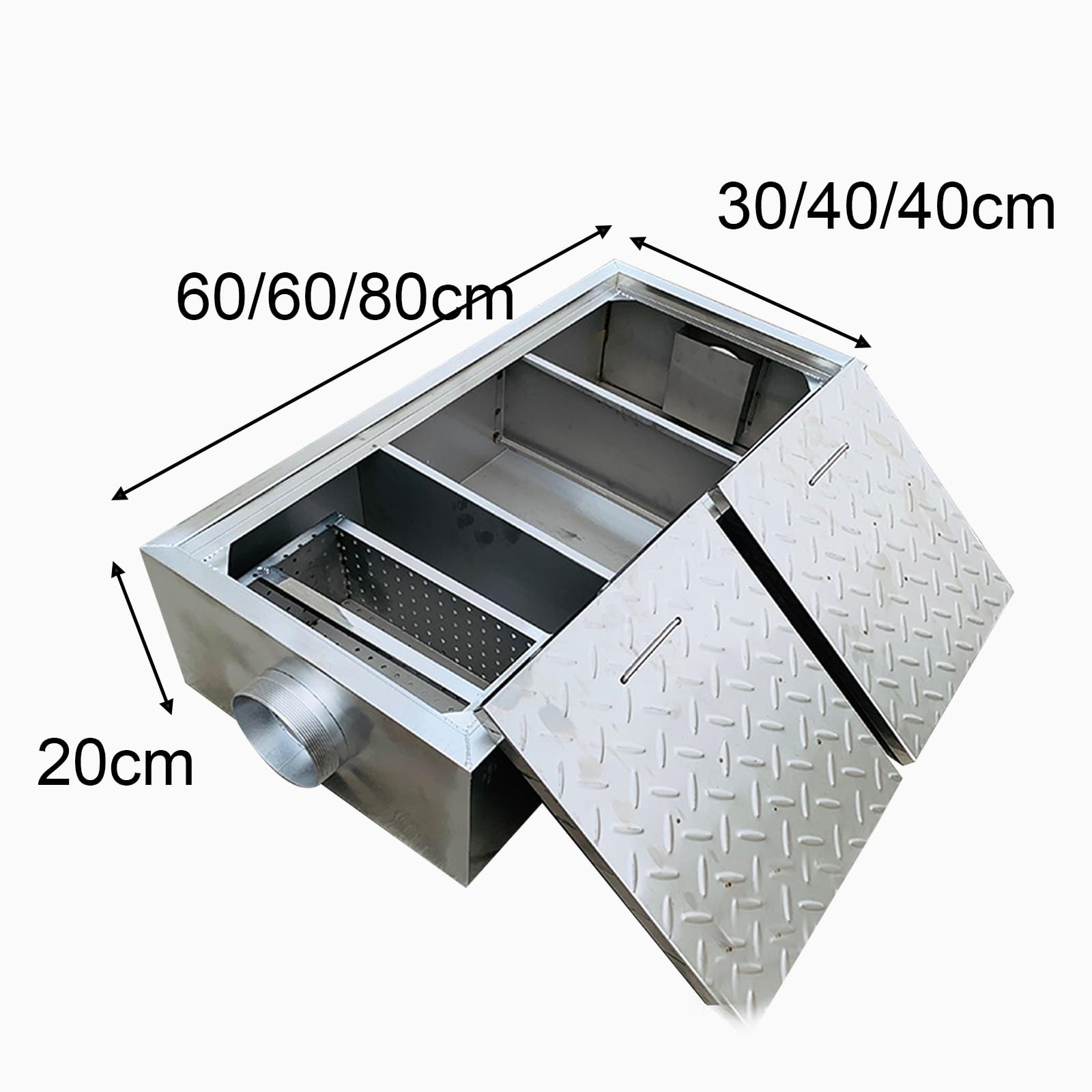 Separatore di Grasso Commerciale per Acque Reflue in Acciaio Inox Separatore di Grasso per Trincea Interrata Separatore di Olio Acqua con Cestello Filtrante Rimovibile(60 * 30 * 20cm)