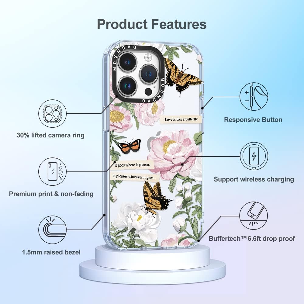 MOSNOVO Compatible with iPhone 14 Pro Max Case, [Buffertech™ 6.6 ft Drop Impact] [Anti Peel Off Tech] Clear TPU Bumper Women Girl Phone Case Cover Blossom in Love Designed for iPhone 14 Pro Max 6.7"