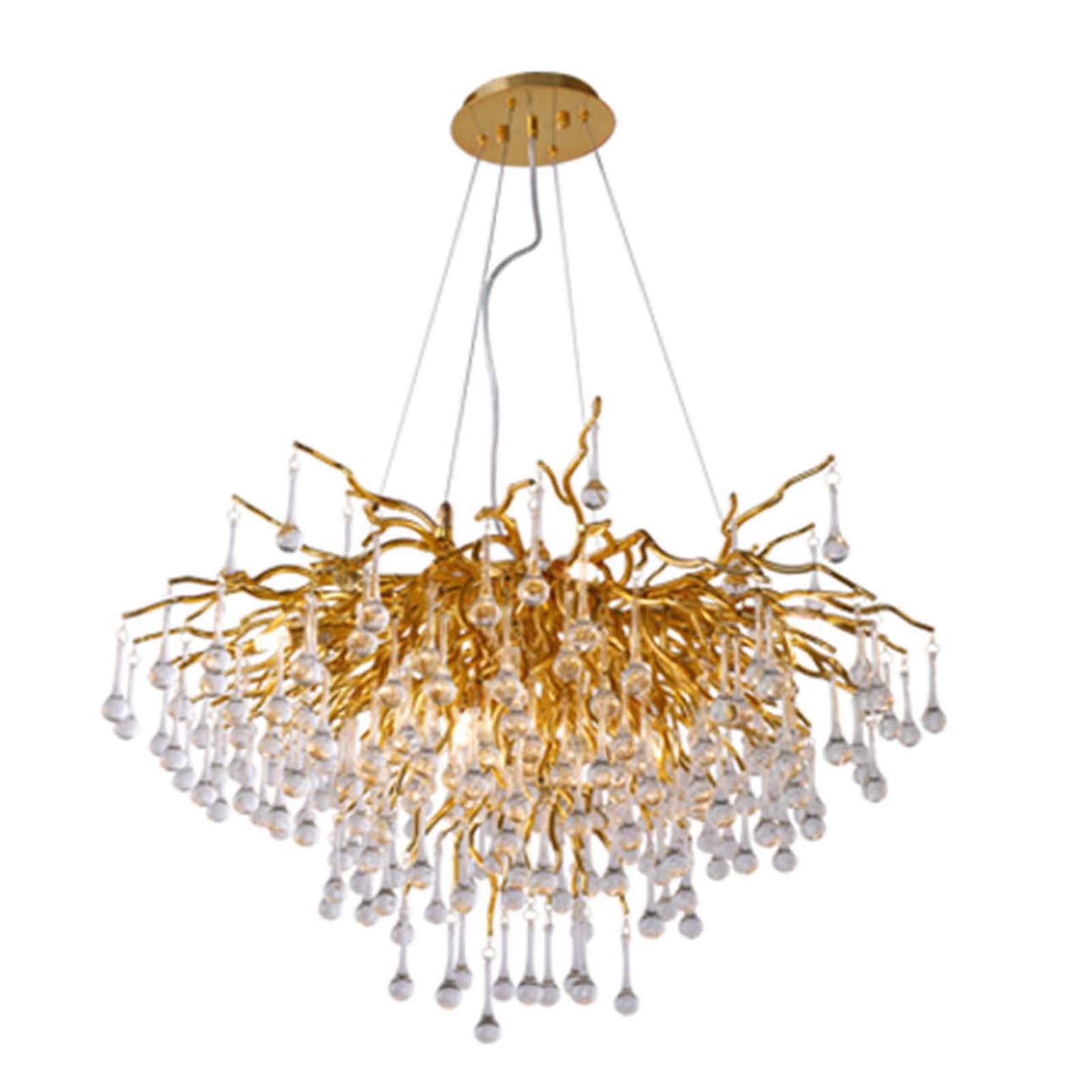 PCXEHUYP G9 French Light Luxury Branch Water Drop Crystal Lamp,Modern Chandelier,Luxury Clear K9 Droplet Ceiling Fixture,Hanging During Dining Room Bedroom-Golde