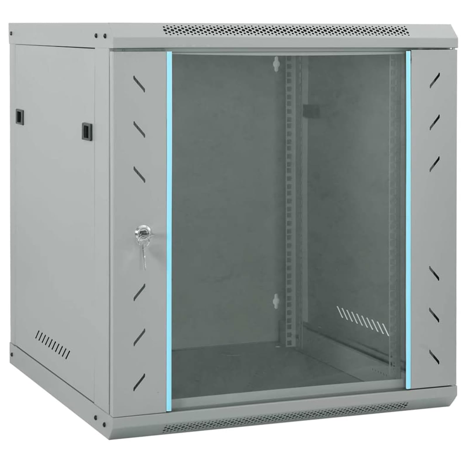 Armadio di rete grigio 60 x 60 x 65 cm in acciaio con vetro di sicurezza e robuste maniglie in acciaio – per interni, ufficio e strutture tecniche