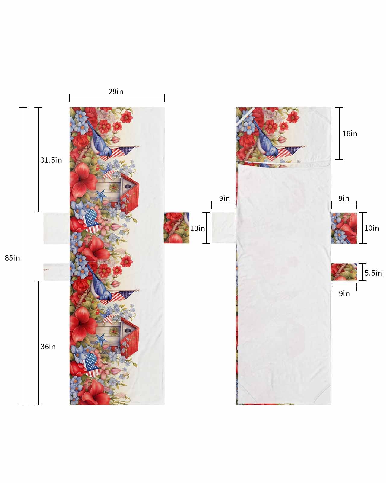 4th of July Beach Lounge Chair Towel Cover, Soft Chaise Lounge Towel with Side Pockets Patio Pool Chairs Cover for Beach/Pool Sunbathing 29x85 Independence Day Floral Birds Farmhouse
