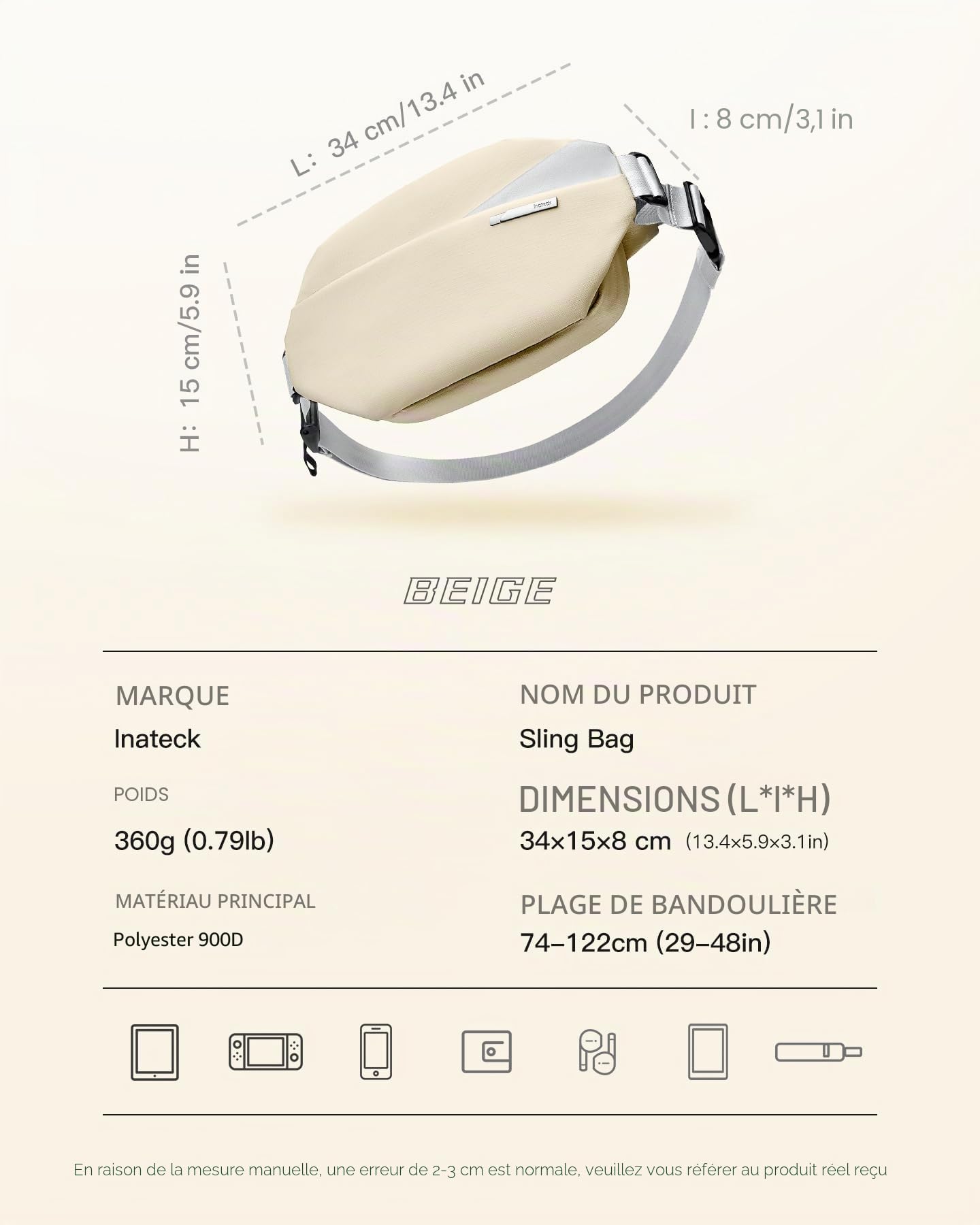 Inateck Sacs Banane Ville Hommes et Femmes avec bandoulière réglable, Sacoche Ceinture Polyvalent pour Voyage, Randonnée, Cyclisme, Travail, Sport