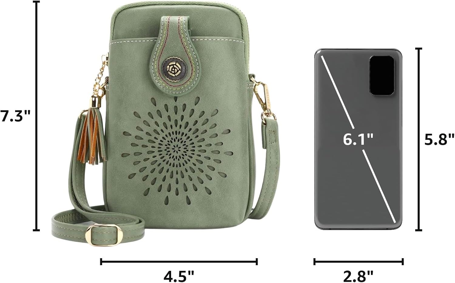 APHISON Small Crossbody Bags for Women, Lightweight Vegan Leather Cell Phone Purse, Cute Purses with Tassels